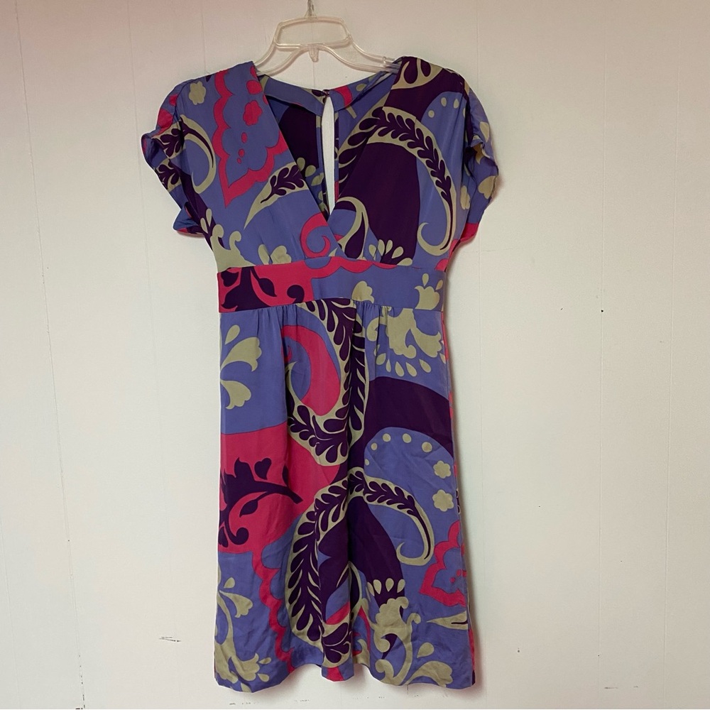 Boden 100% Silk Pink and Purple Floral Sheath Kaftan Dress 2